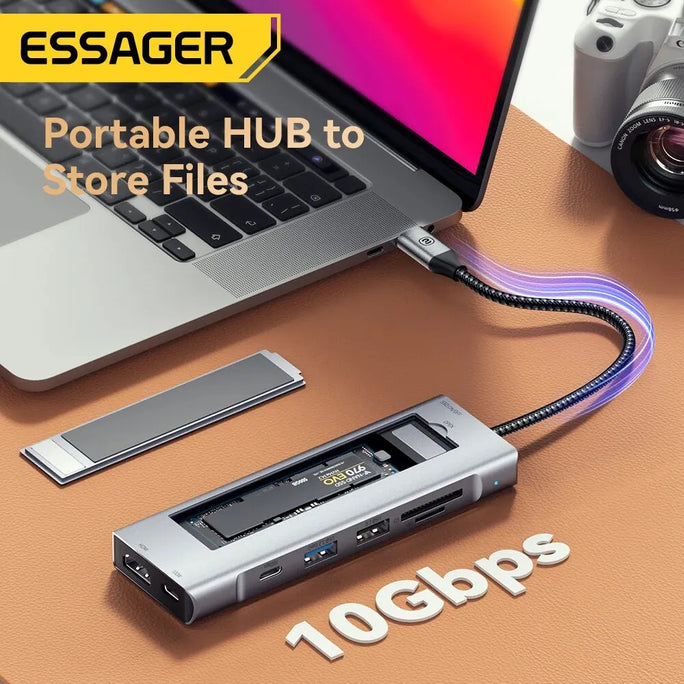 Hub USB-C 8 en 1 con almacenamiento de Essager