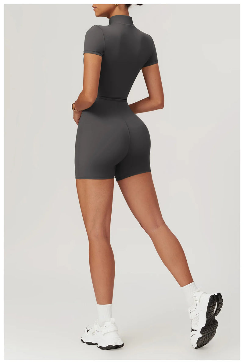 Short Sleeved Zip-up Jumpsuit