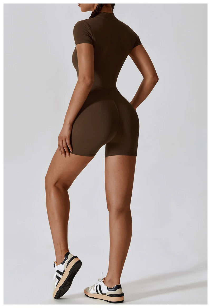 Short Sleeved Zip-up Jumpsuit