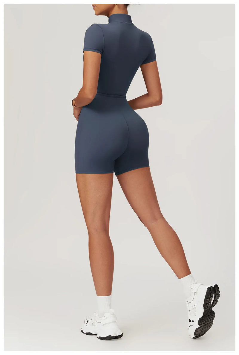 Short Sleeved Zip-up Jumpsuit
