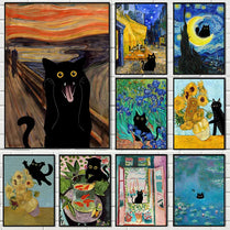 Gato Preto e Van Gogh Canvas Art