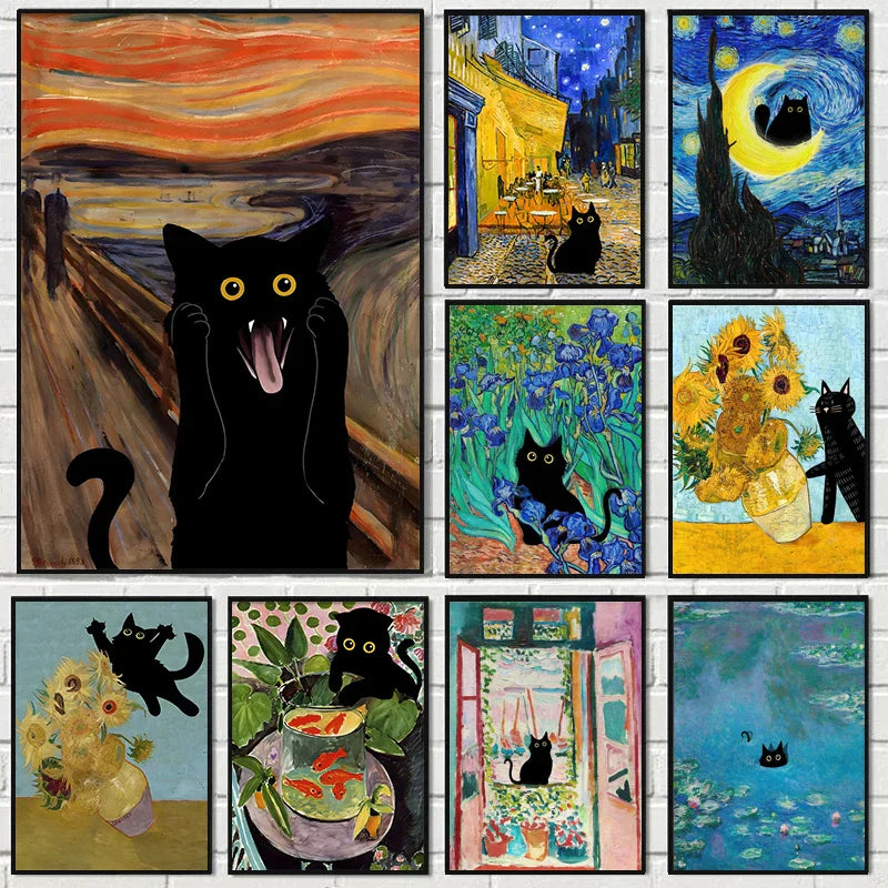 Cuadro de gato negro y Van Gogh