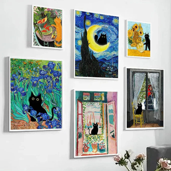 Gato Preto e Van Gogh Canvas Art