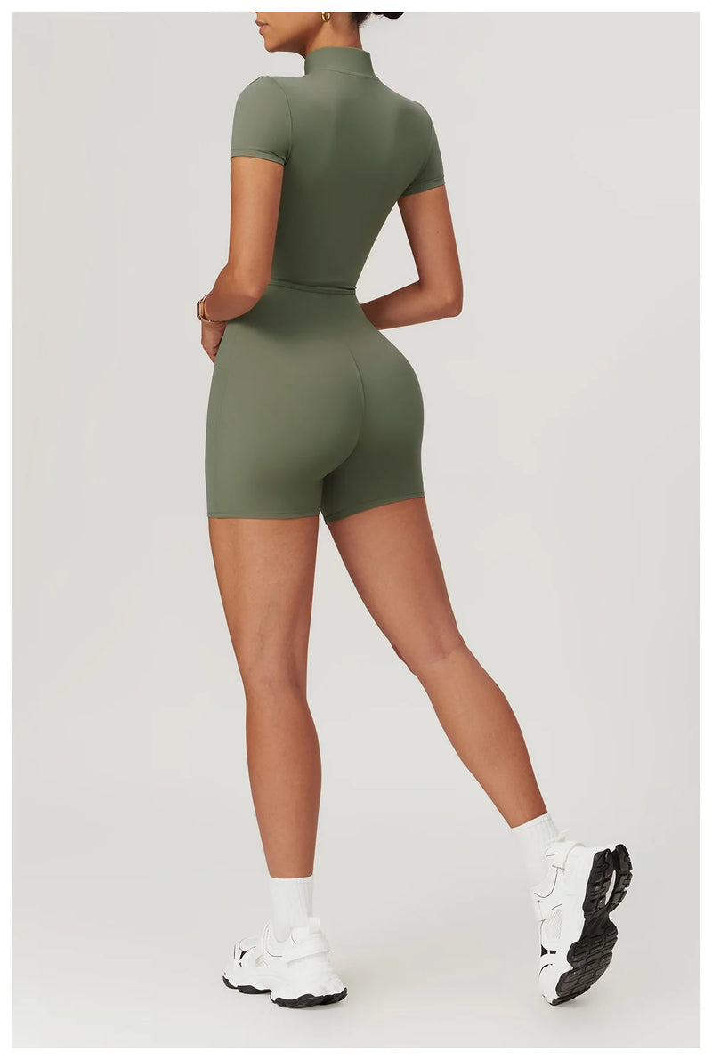 Short Sleeved Zip-up Jumpsuit