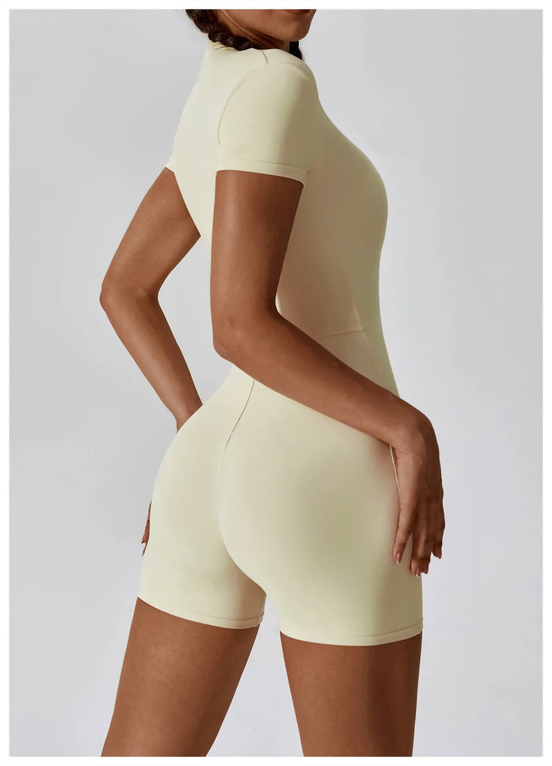 Short Sleeved Zip-up Jumpsuit