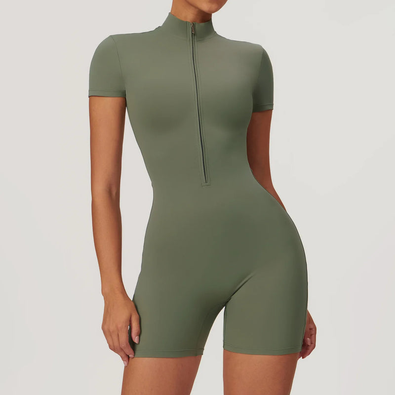Short Sleeved Zip-up Jumpsuit