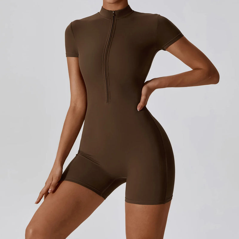 Short Sleeved Zip-up Jumpsuit