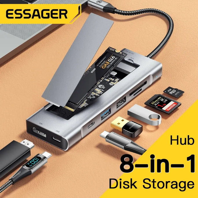 Hub USB-C 8 en 1 con almacenamiento de Essager