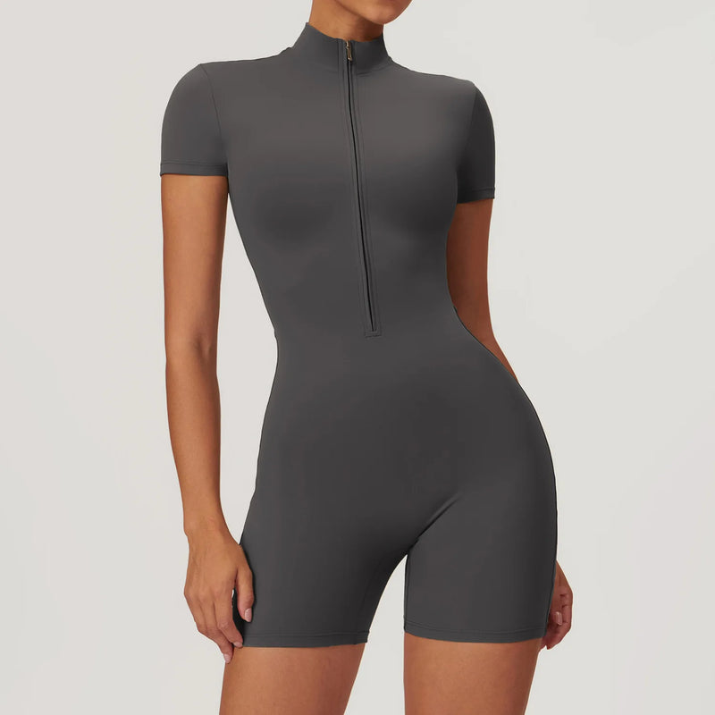 Short Sleeved Zip-up Jumpsuit